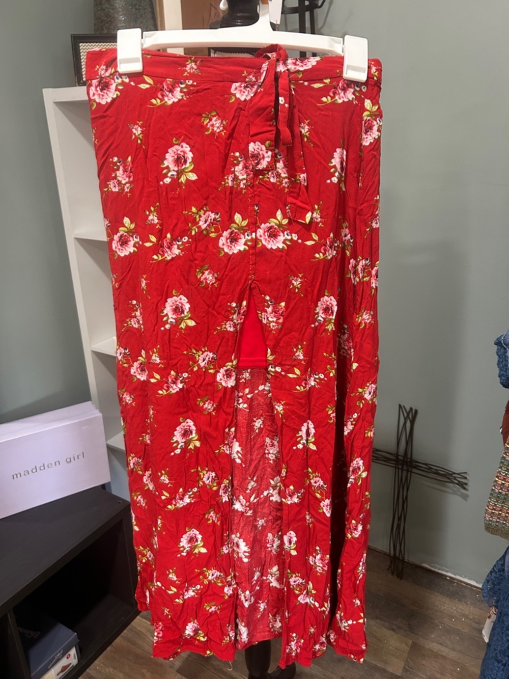 Charlotte Russe Red Floral Tie-Waist Maxi Skirt